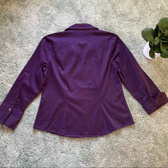 BANANA REPUBLIC Fitted Stretch Button Down, Purple Shirt, 3/4 Length Sleeves, LP - Picture 5 of 15